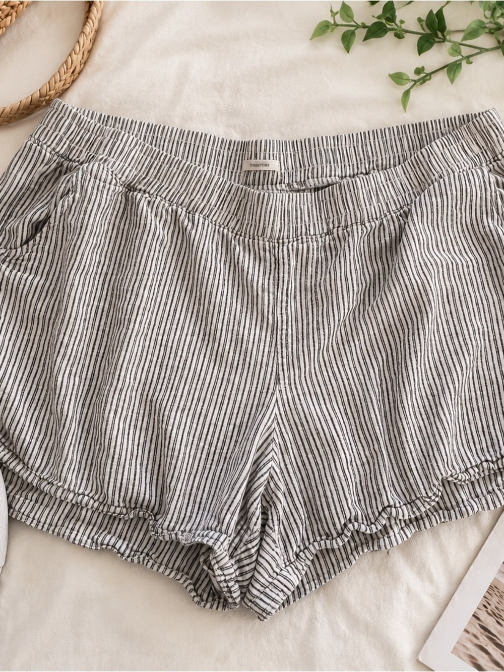 Maurices Black & White Striped Ruffle-Hem Pajama Shorts